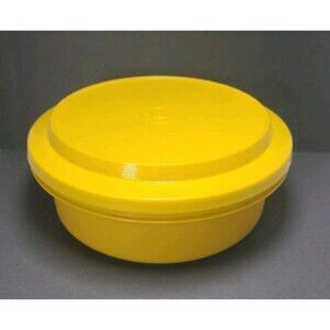 VTG Tupperware #1253 Seal N Serve Storage Bowl Container Lid/Plate Yellow Round